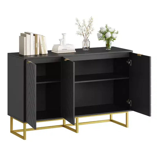 31.5 In Modern Sideboard Buffet Cabinet,Wood Accent Storage Cabinet with Herringbone Doors & Shelf,Credenza Console Table for Dining Room Living Room