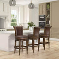 ROME + OAK Runyan 31 Swivel Bar Stool, High Back Barstool in Dark Walnut Finish with Vintage Brown Vegan Leather Seat, Set of 2
