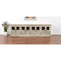 HomeRoots 118 Antiqued White Distressed Solid Wood Sideboard with 8 Glass Doors