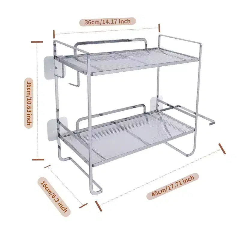 Bathroom Shelf No Drilling, 2 Levels Over The Toilet Shower Caddy, Metal Toilet Shelf with Stickers and 2 Hooks, Space-Saving, Black