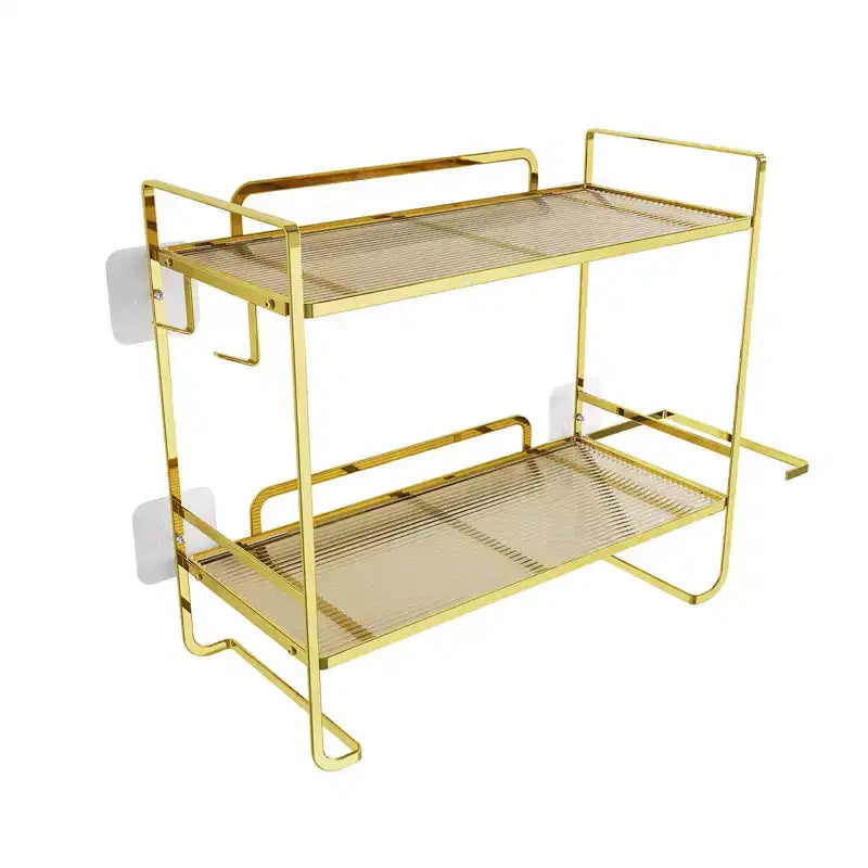 Bathroom Shelf No Drilling, 2 Levels Over The Toilet Shower Caddy, Metal Toilet Shelf with Stickers and 2 Hooks, Space-Saving, Black