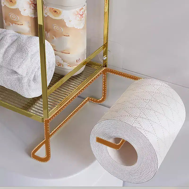 Bathroom Shelf No Drilling, 2 Levels Over The Toilet Shower Caddy, Metal Toilet Shelf with Stickers and 2 Hooks, Space-Saving, Black