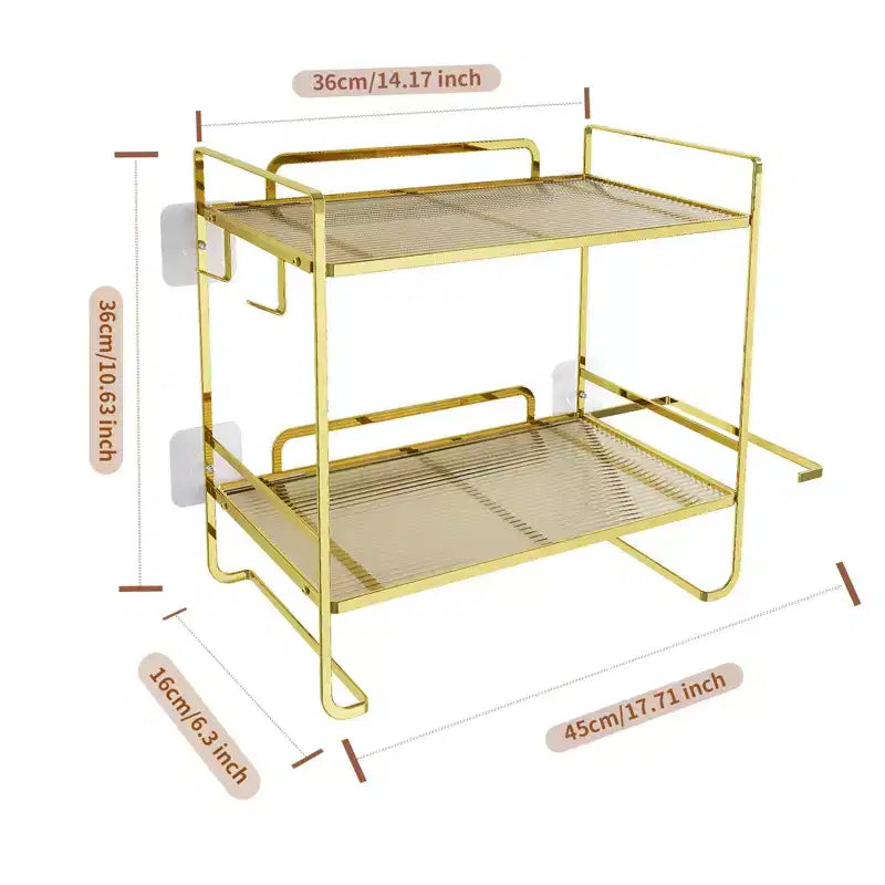 Bathroom Shelf No Drilling, 2 Levels Over The Toilet Shower Caddy, Metal Toilet Shelf with Stickers and 2 Hooks, Space-Saving, Black