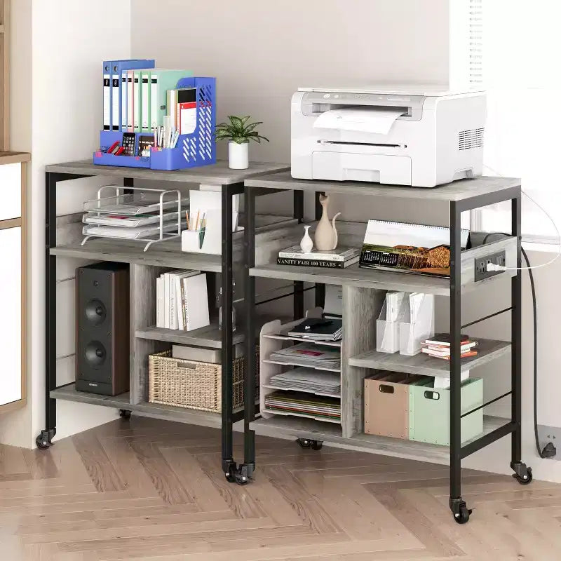 Large Printer Stand w/ Power Outlets & USB, 4-Tier Rolling Printer Cart, Mobile Table w/ Wheels for Home Office, CPU, 23.7 Wide