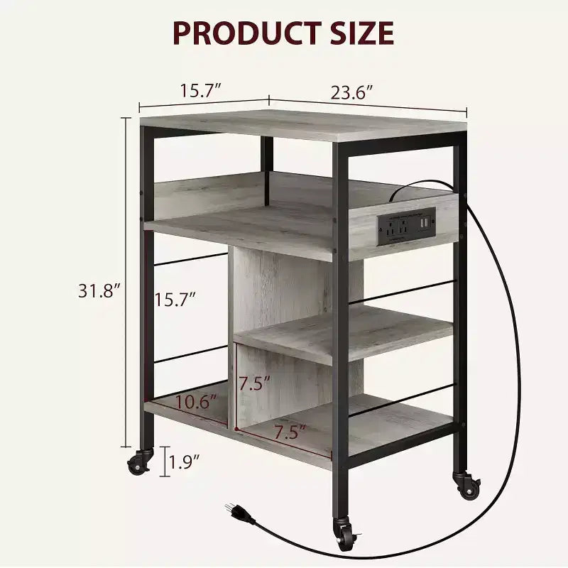 Large Printer Stand w/ Power Outlets & USB, 4-Tier Rolling Printer Cart, Mobile Table w/ Wheels for Home Office, CPU, 23.7 Wide