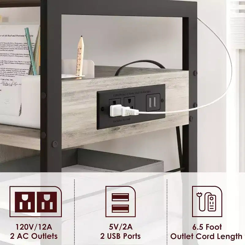 Large Printer Stand w/ Power Outlets & USB, 4-Tier Rolling Printer Cart, Mobile Table w/ Wheels for Home Office, CPU, 23.7 Wide