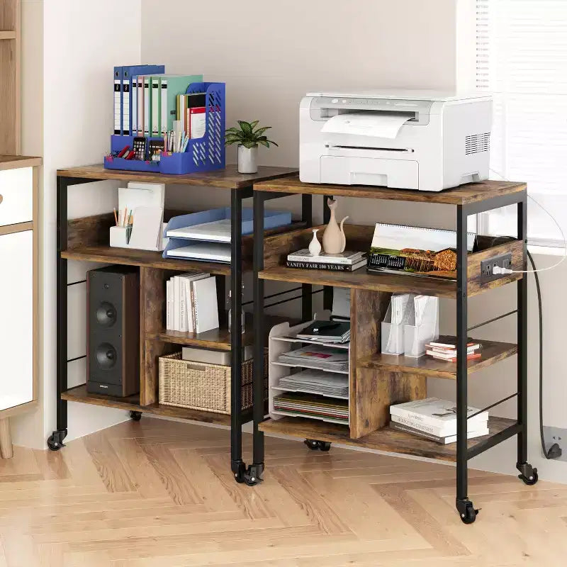 Large Printer Stand w/ Power Outlets & USB, 4-Tier Rolling Printer Cart, Mobile Table w/ Wheels for Home Office, CPU, 23.7 Wide