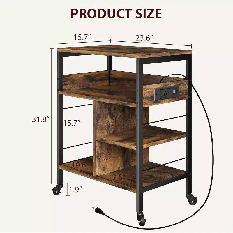Large Printer Stand w/ Power Outlets & USB, 4-Tier Rolling Printer Cart, Mobile Table w/ Wheels for Home Office, CPU, 23.7 Wide