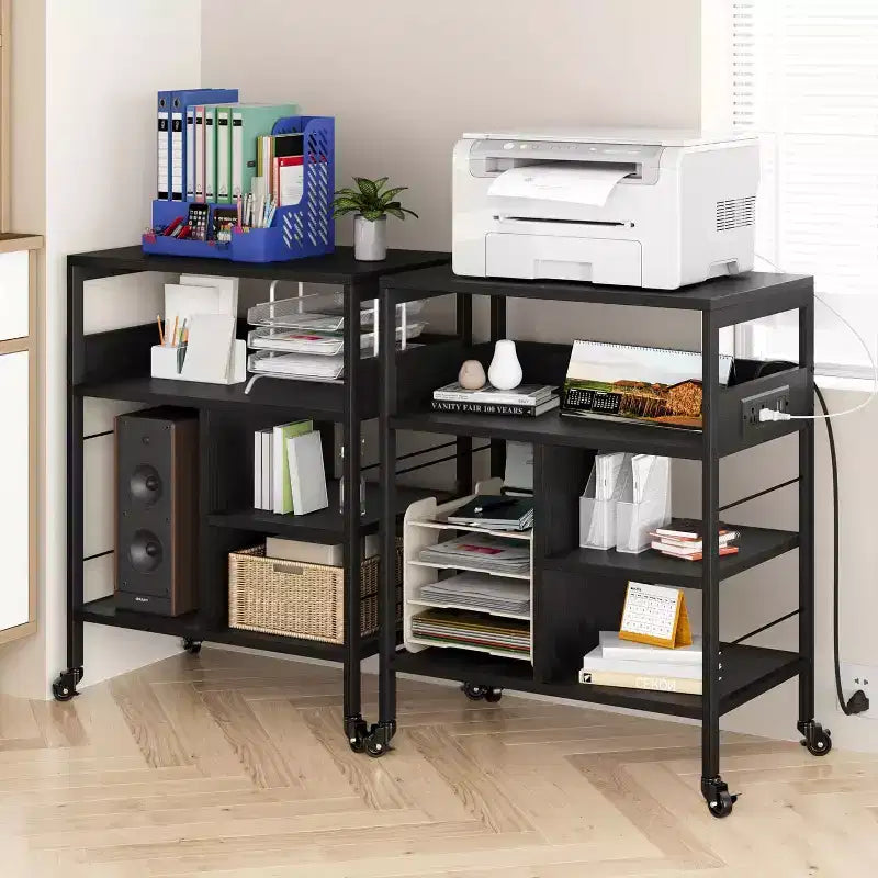 Large Printer Stand w/ Power Outlets & USB, 4-Tier Rolling Printer Cart, Mobile Table w/ Wheels for Home Office, CPU, 23.7 Wide