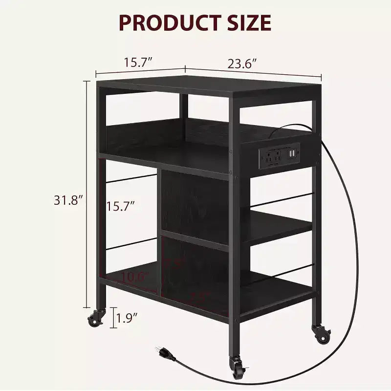 Large Printer Stand w/ Power Outlets & USB, 4-Tier Rolling Printer Cart, Mobile Table w/ Wheels for Home Office, CPU, 23.7 Wide