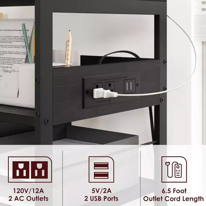 Large Printer Stand w/ Power Outlets & USB, 4-Tier Rolling Printer Cart, Mobile Table w/ Wheels for Home Office, CPU, 23.7 Wide