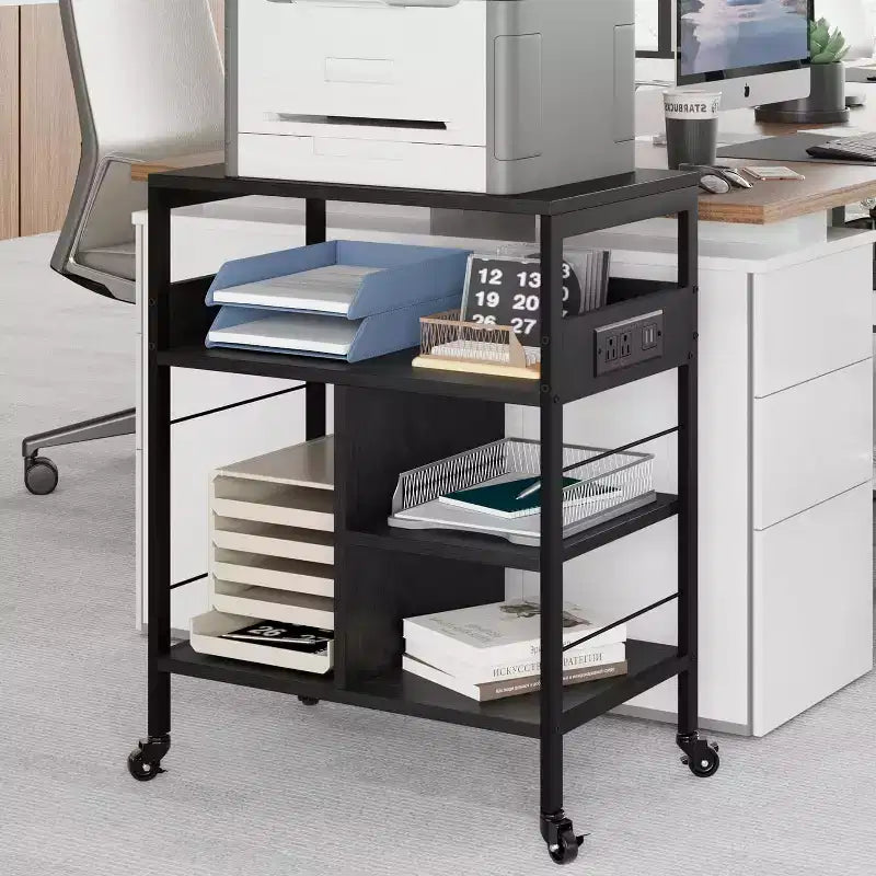 Large Printer Stand w/ Power Outlets & USB, 4-Tier Rolling Printer Cart, Mobile Table w/ Wheels for Home Office, CPU, 23.7 Wide
