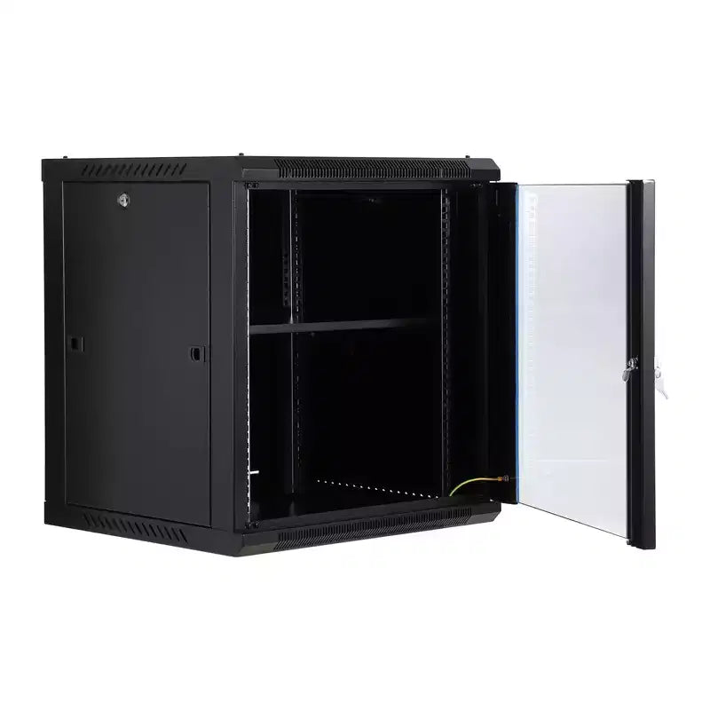 Wall Mount Network Cabinet with Glass Door - Steel Server Rack with Cooling Fan Holes & Lock for Router and WiFi Equipment
