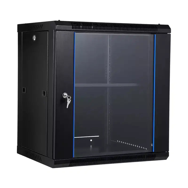 Wall Mount Network Cabinet with Glass Door - Steel Server Rack with Cooling Fan Holes & Lock for Router and WiFi Equipment