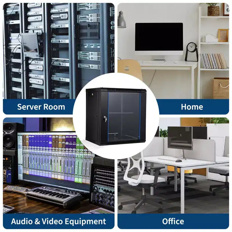 Wall Mount Network Cabinet with Glass Door - Steel Server Rack with Cooling Fan Holes & Lock for Router and WiFi Equipment