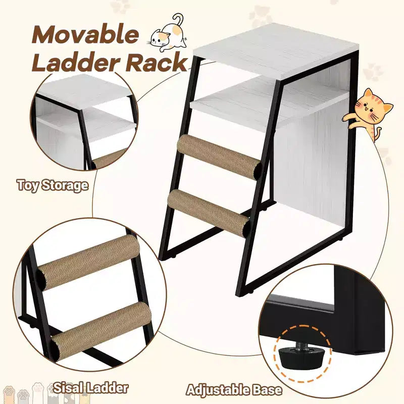 Litter Box Enclosure with Platform, Double Layer Cat Furniture with Hammock and Scratching Ladder