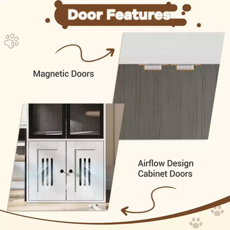 Litter Box Enclosure with Platform, Double Layer Cat Furniture with Hammock and Scratching Ladder