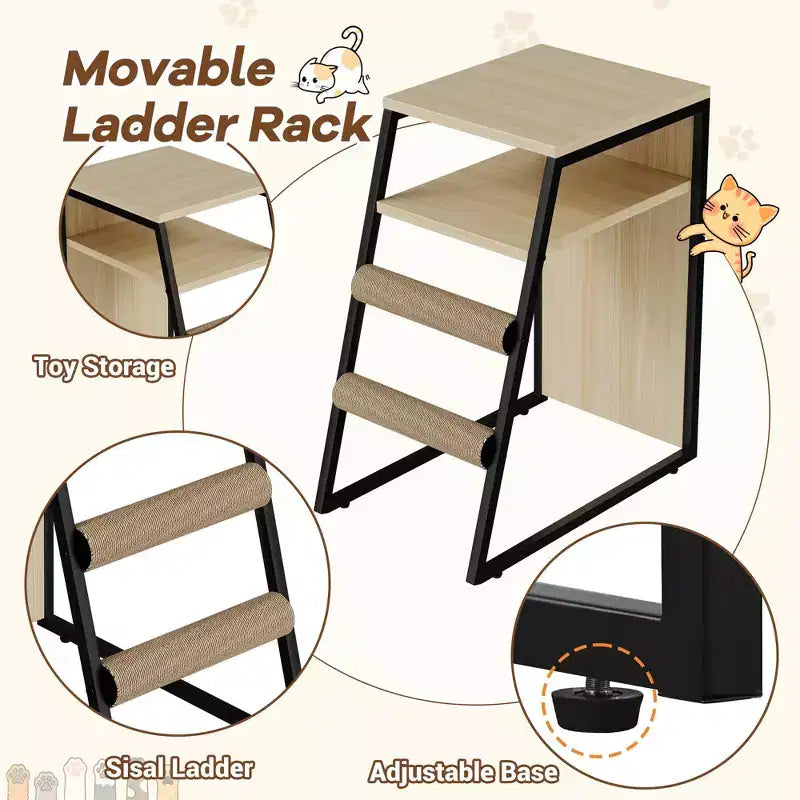 Litter Box Enclosure with Platform, Double Layer Cat Furniture with Hammock and Scratching Ladder