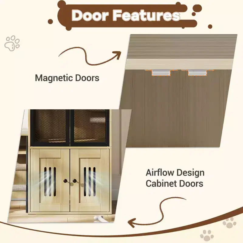 Litter Box Enclosure with Platform, Double Layer Cat Furniture with Hammock and Scratching Ladder
