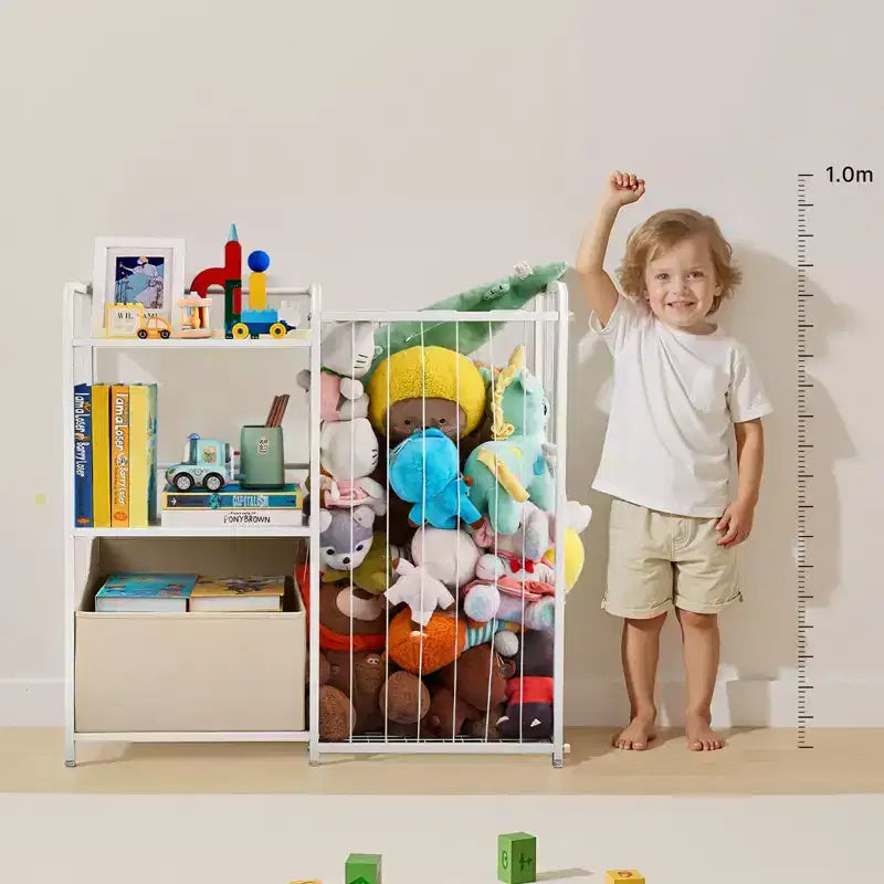 VEVOR Kids Bookshelf and Stuffed Animal Storage, Toy Storage Organizer, 2-Tier Book Shelf with Fabric Toy Chest, Toy Storage for Kids Room,White