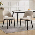 Set of 2 Dining Chairs, Linen Upholstered, Thick Cushioned Seat, Curved Backrest, Sturdy Wood Legs, Accent Side Chairs, Beige