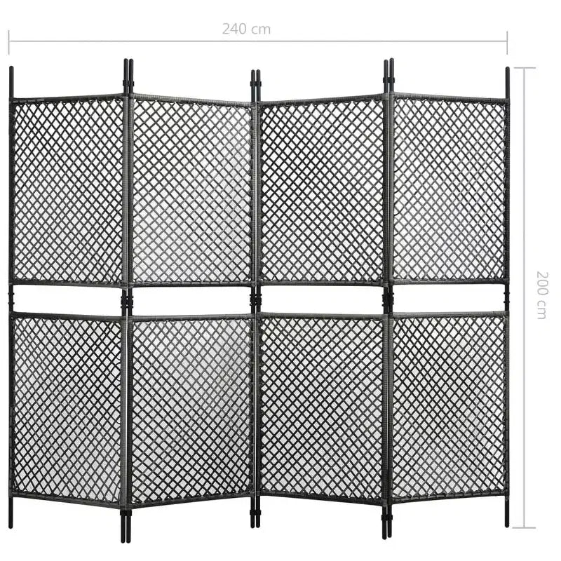 vidaXL 4-Panel Room Divider Poly Rattan Anthracite 94.5x78.7