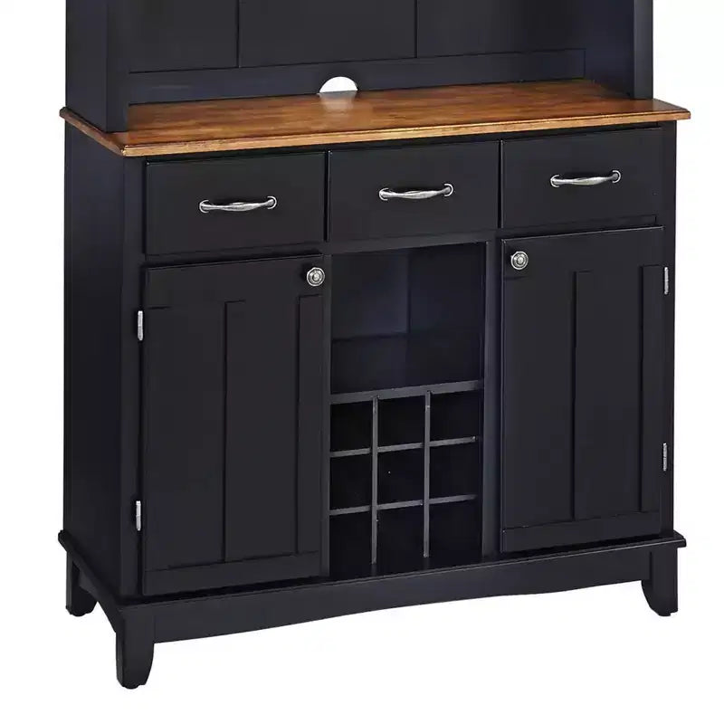 Large Buffet of Buffets Server with Hutch and Oak Top Black - Homestyles