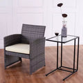 Costway 2PCS Coffee Tray Side Sofa End Table Ottoman Couch Stand TV Lap W/Glass Top